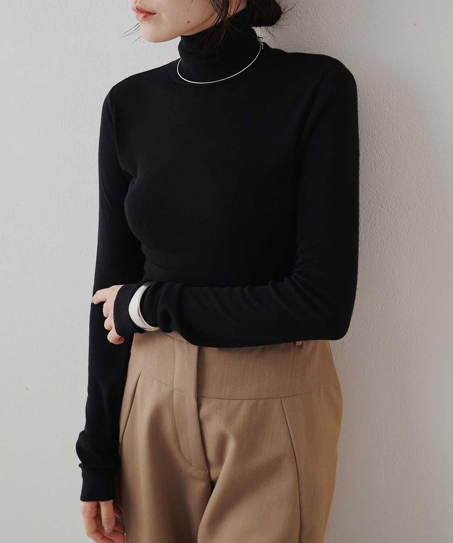 羊毛混紡高領套頭衫