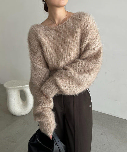 羽毛絨圓領套頭衫