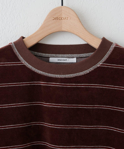 【Discoat】【男女同款】天鵝絨條紋圓領衫