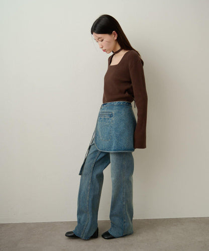 帶口袋喇叭牛仔褲