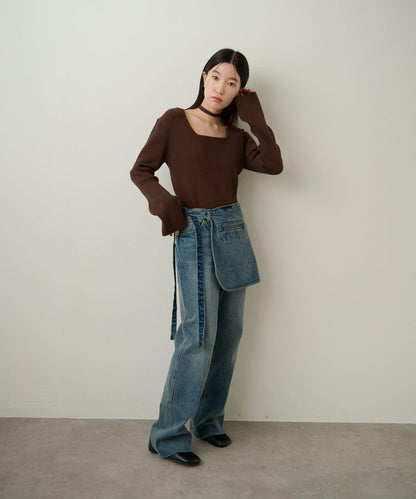 帶口袋喇叭牛仔褲