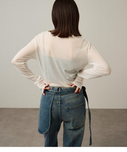 帶口袋喇叭牛仔褲