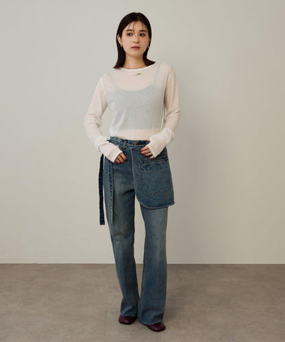 帶口袋喇叭牛仔褲