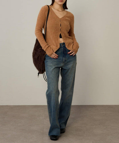 帶口袋喇叭牛仔褲