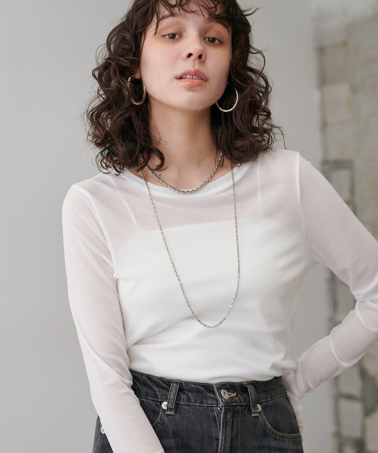 網紗薄紗套頭衫