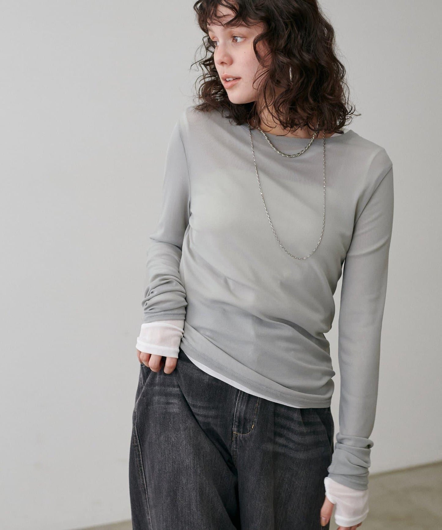 網紗薄紗套頭衫