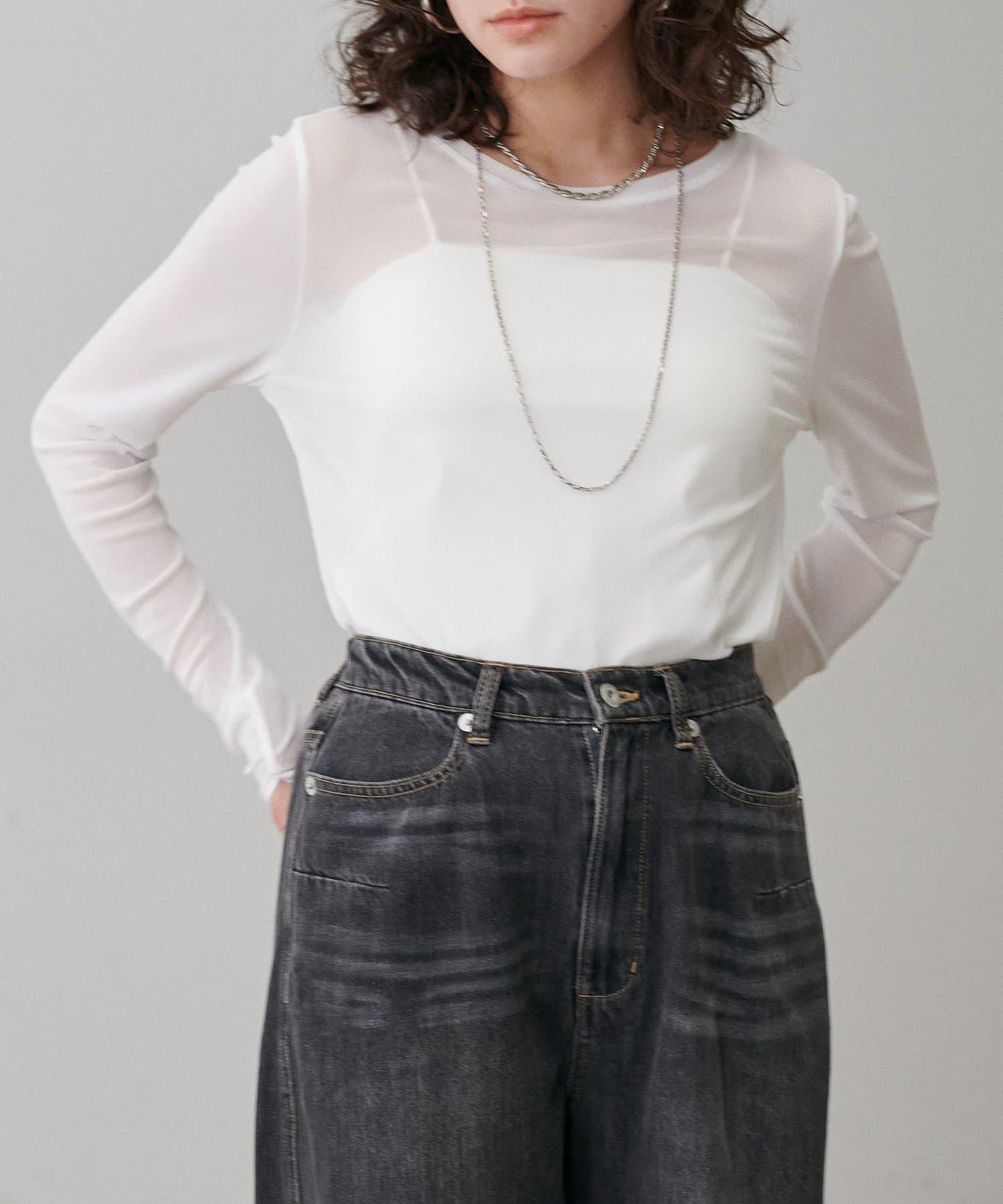 網紗薄紗套頭衫