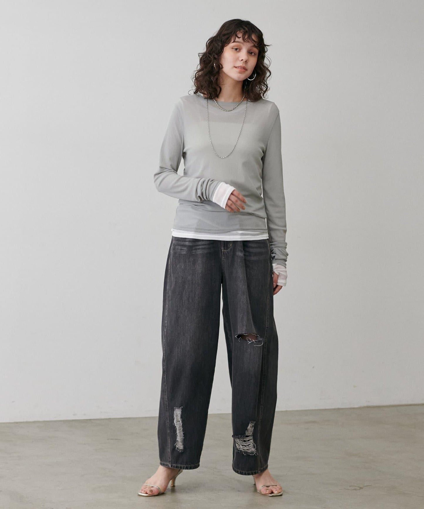 網紗薄紗套頭衫