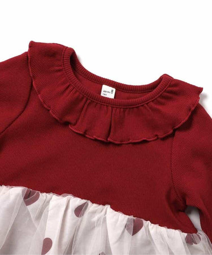 官網限定 領口荷葉邊網紗拼接上衣