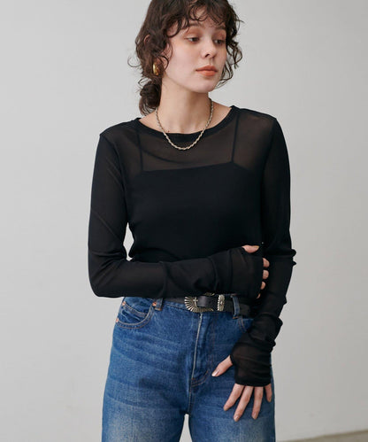 網紗薄紗套頭衫