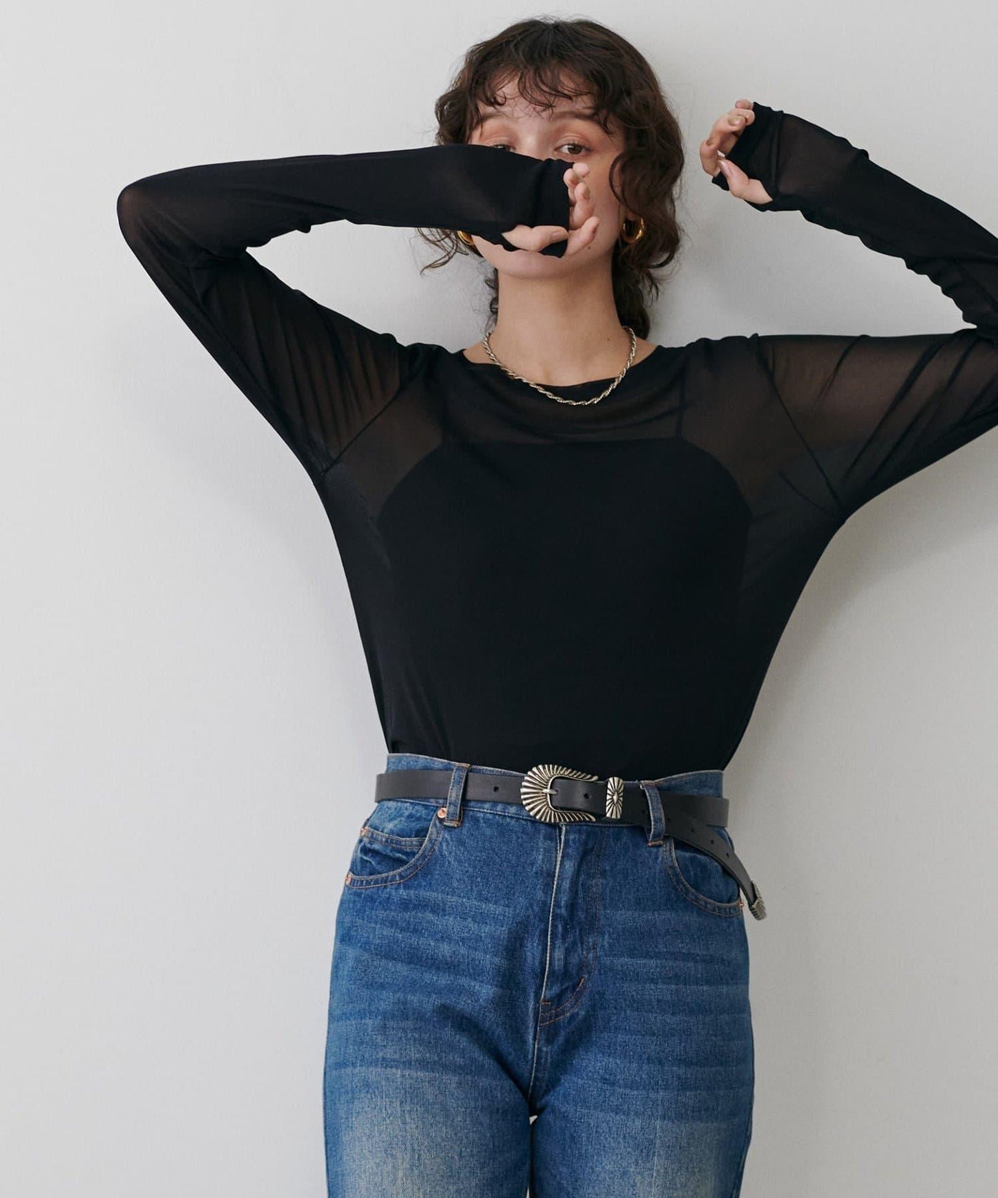 網紗薄紗套頭衫