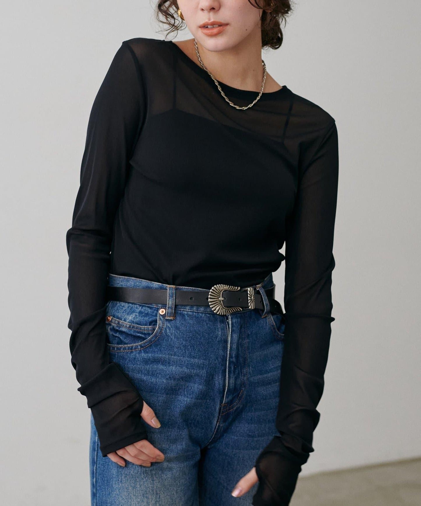 網紗薄紗套頭衫