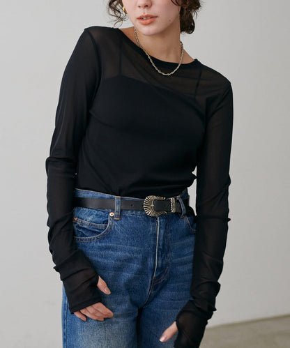 網紗薄紗套頭衫