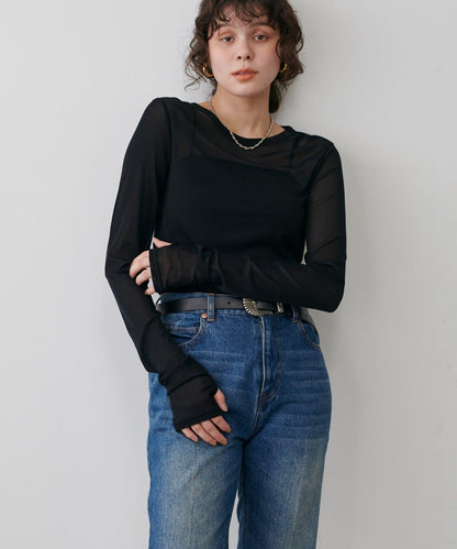 網紗薄紗套頭衫