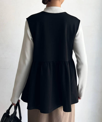 荷葉邊背心×針織套頭衫