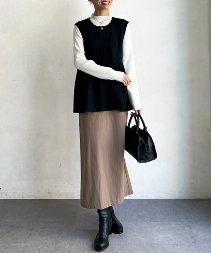 荷葉邊背心×針織套頭衫