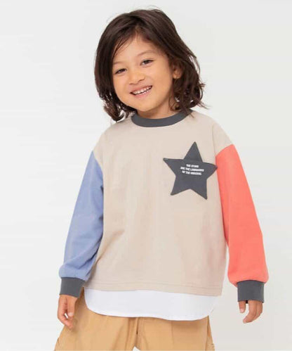 星星口袋拼接層疊風T恤