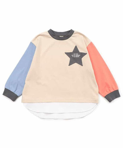 星星口袋拼接層疊風T恤