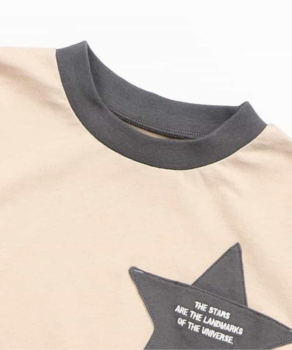 星星口袋拼接層疊風T恤