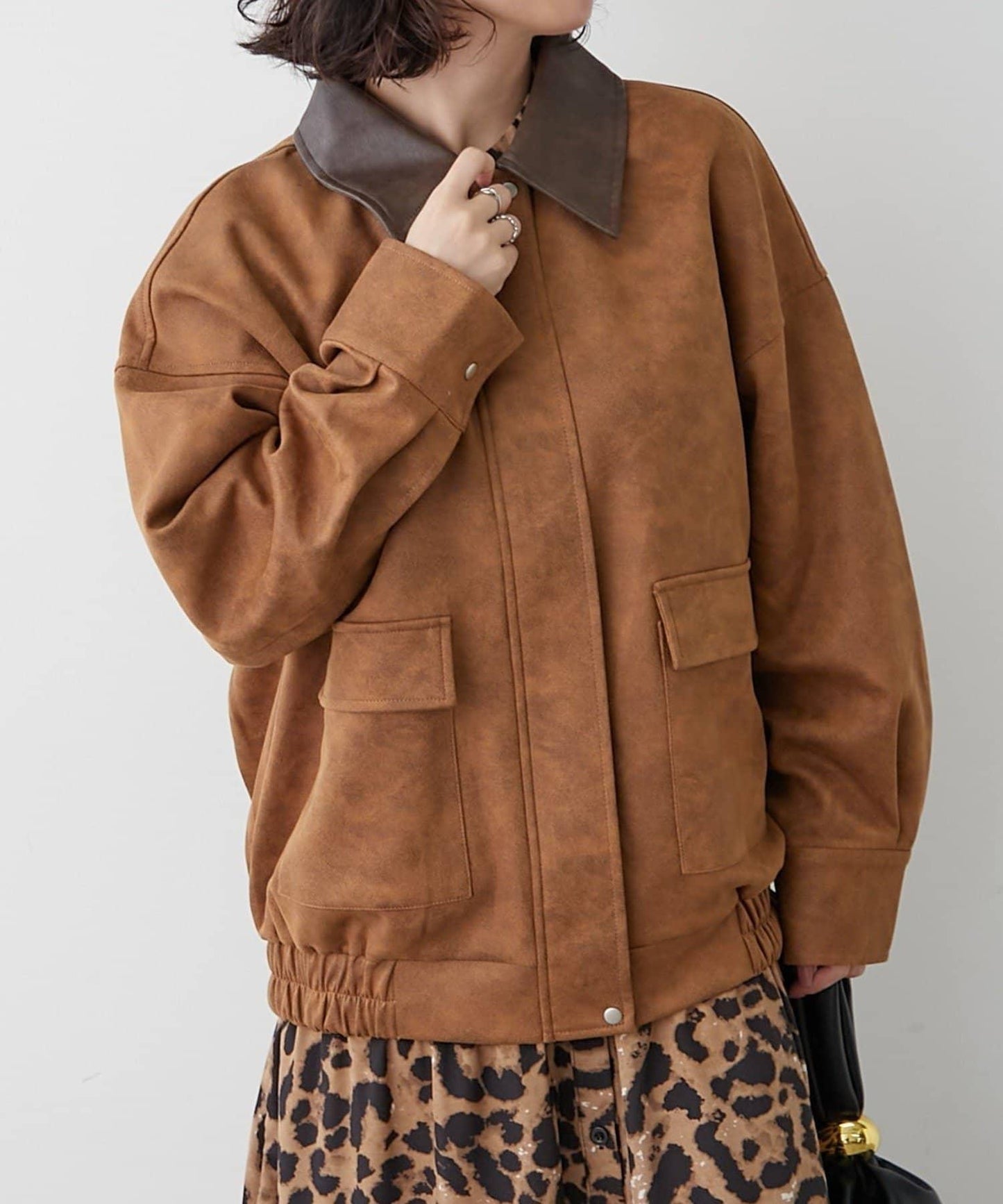 拼接皮革立領夾克