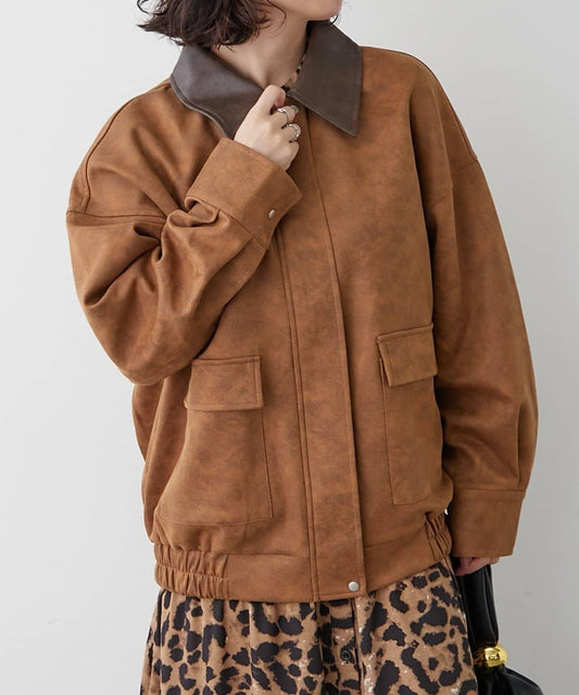 拼接皮革立領夾克