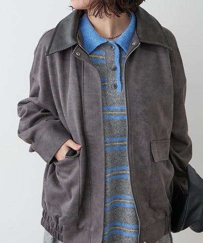 拼接皮革立領夾克