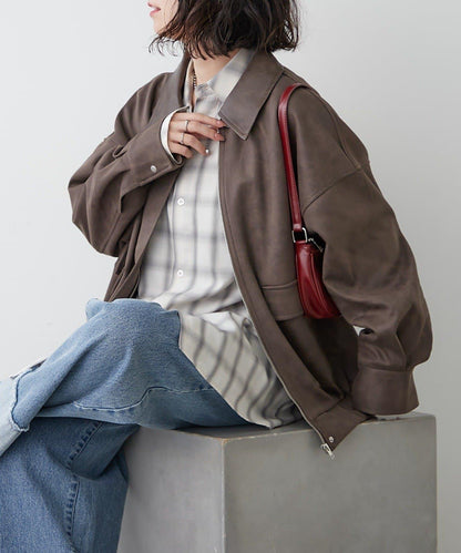 拼接皮革立領夾克