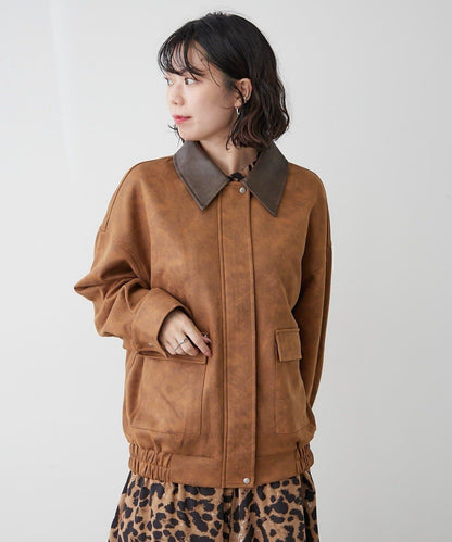 拼接皮革立領夾克