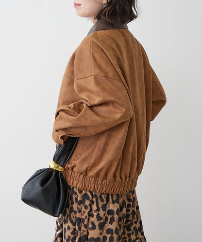 拼接皮革立領夾克