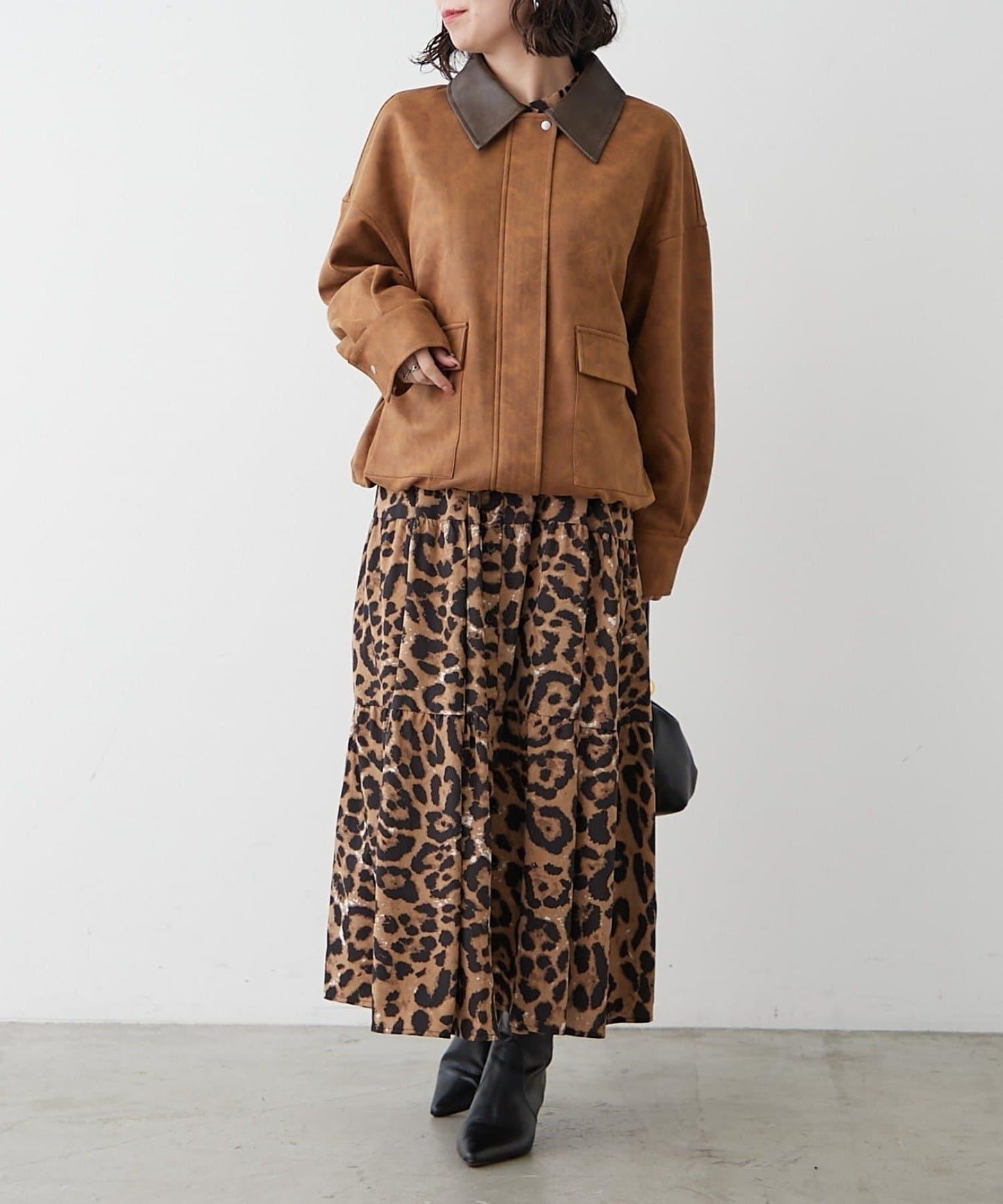 拼接皮革立領夾克