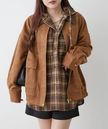 拼接皮革立領夾克