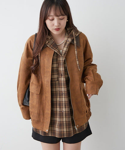 拼接皮革立領夾克