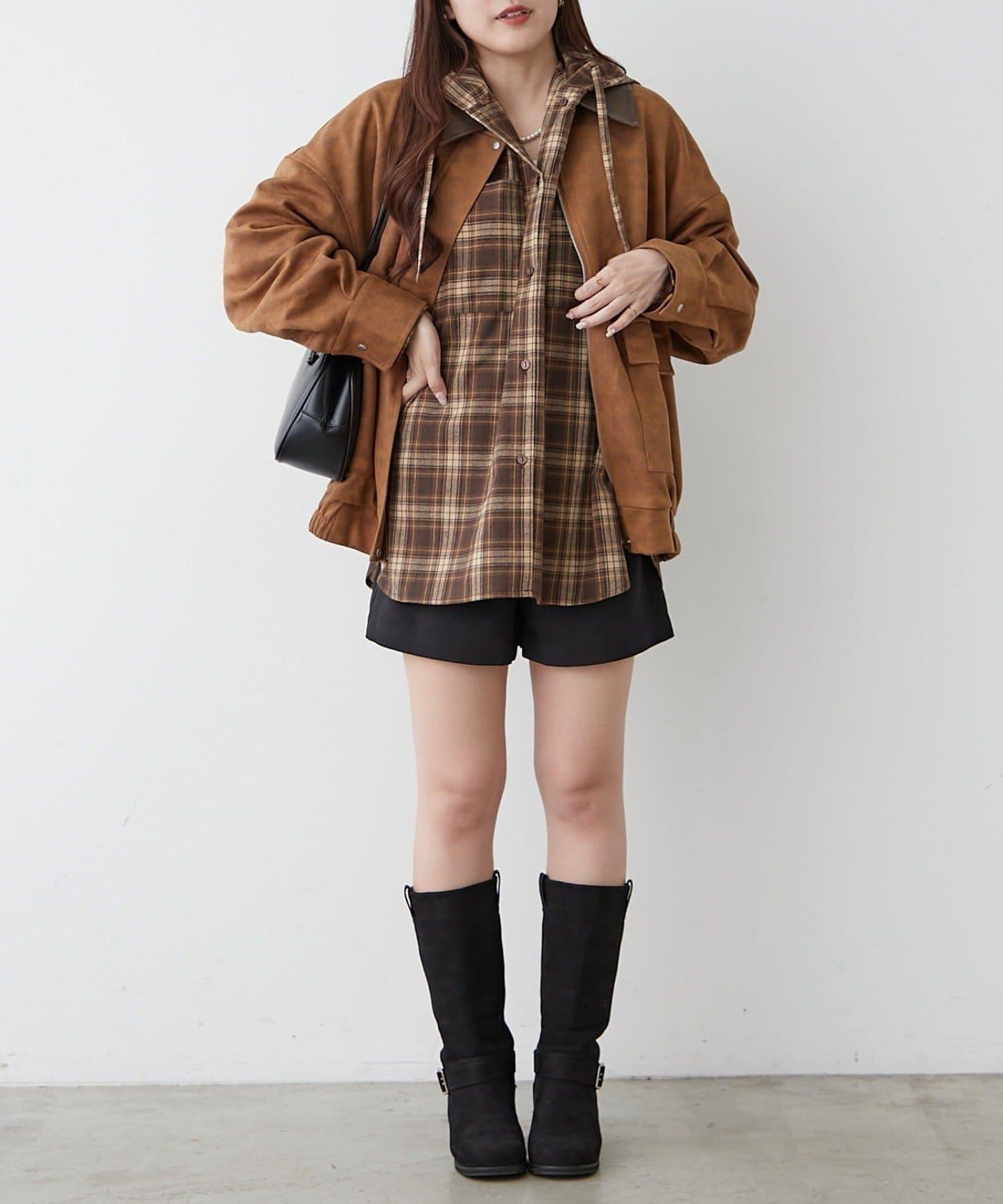 拼接皮革立領夾克