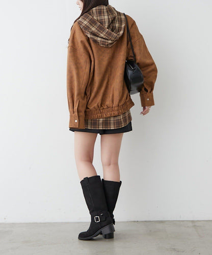 拼接皮革立領夾克