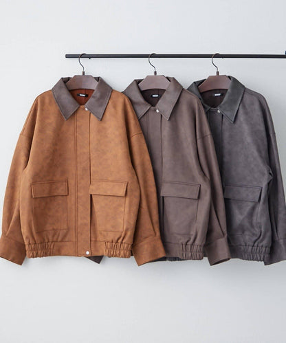 拼接皮革立領夾克