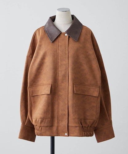 拼接皮革立領夾克