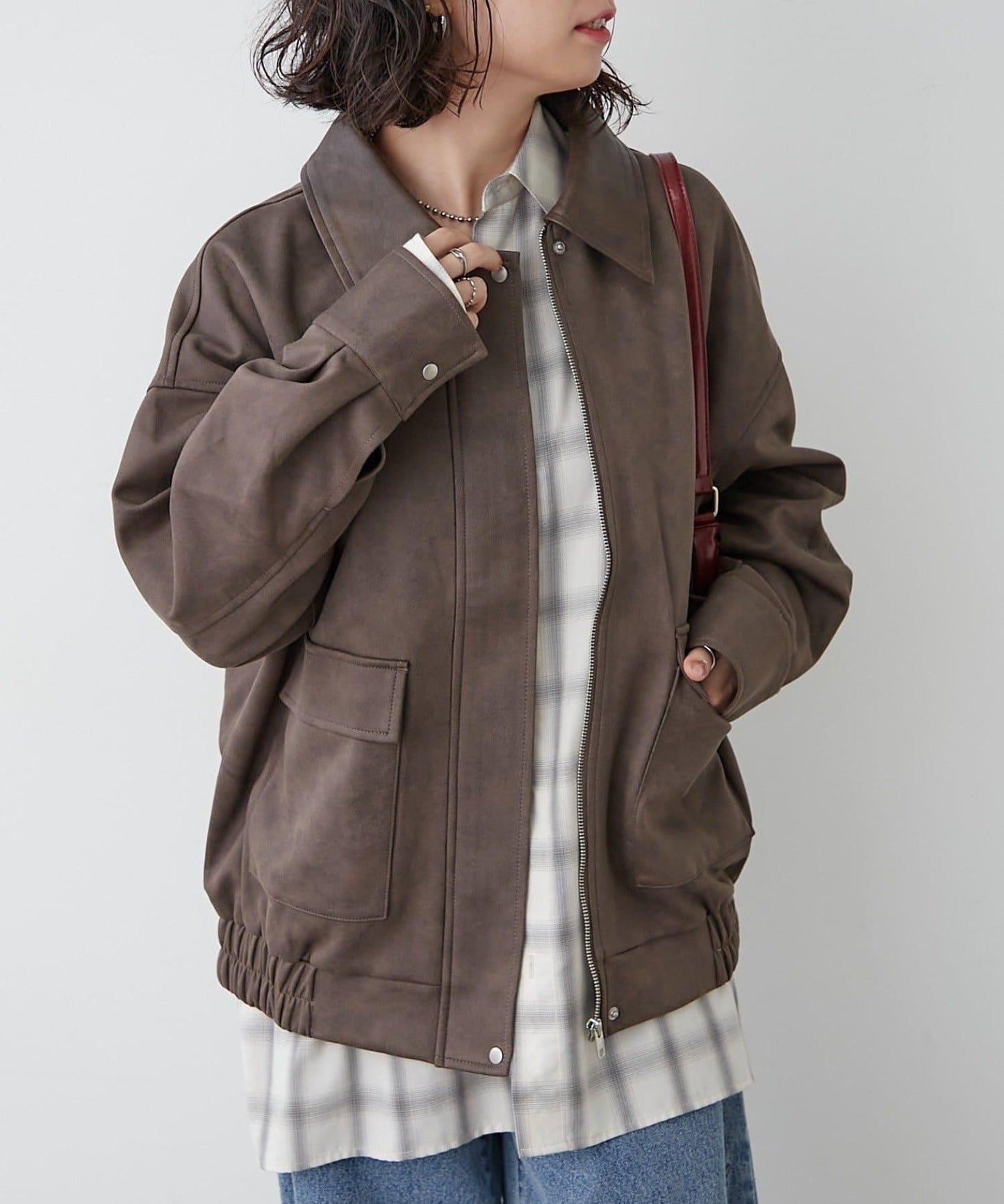 拼接皮革立領夾克