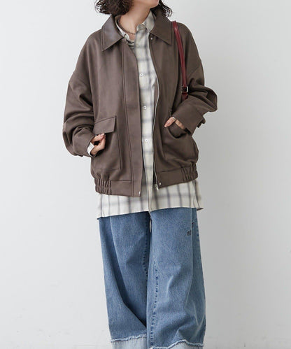 拼接皮革立領夾克