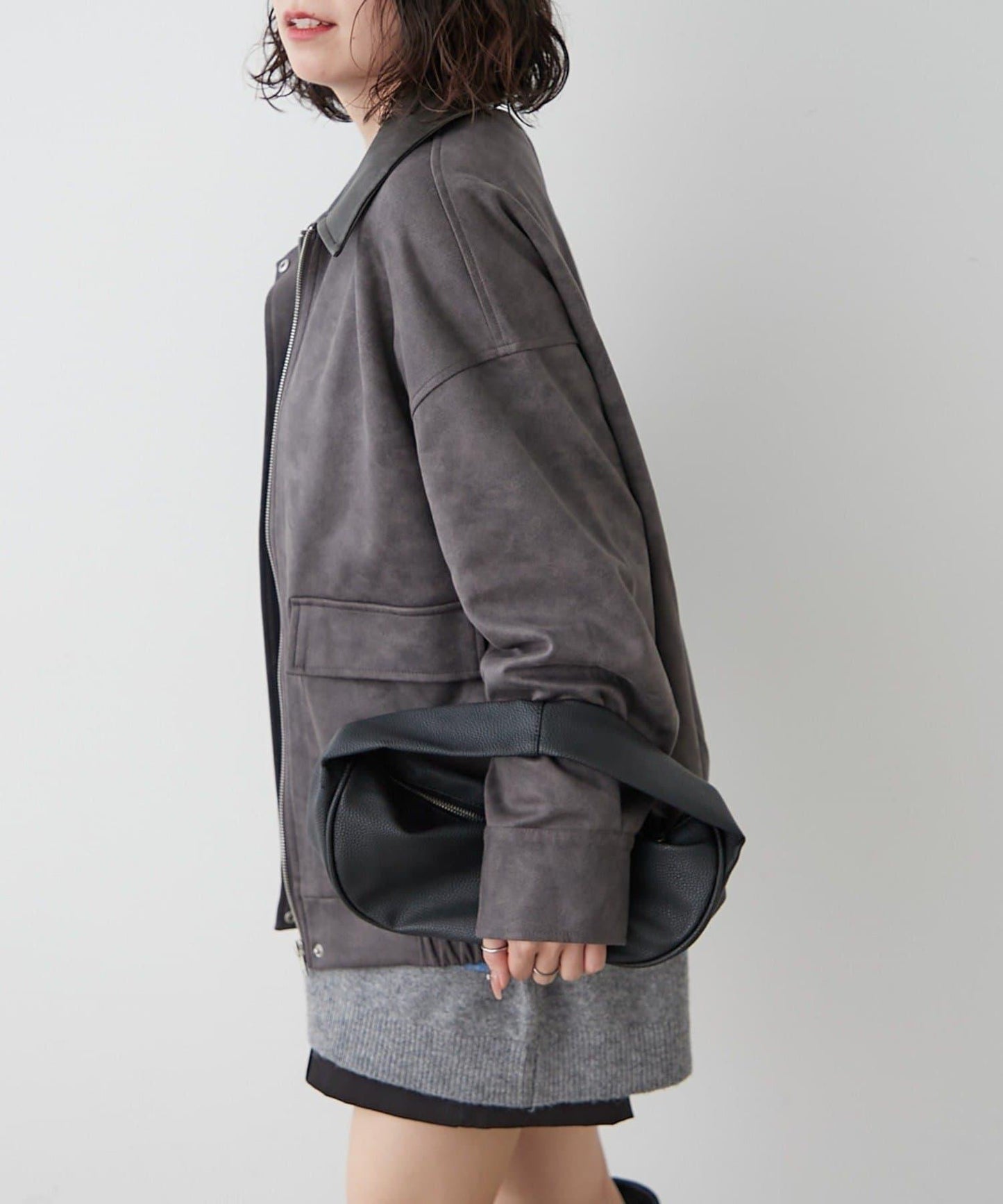 拼接皮革立領夾克