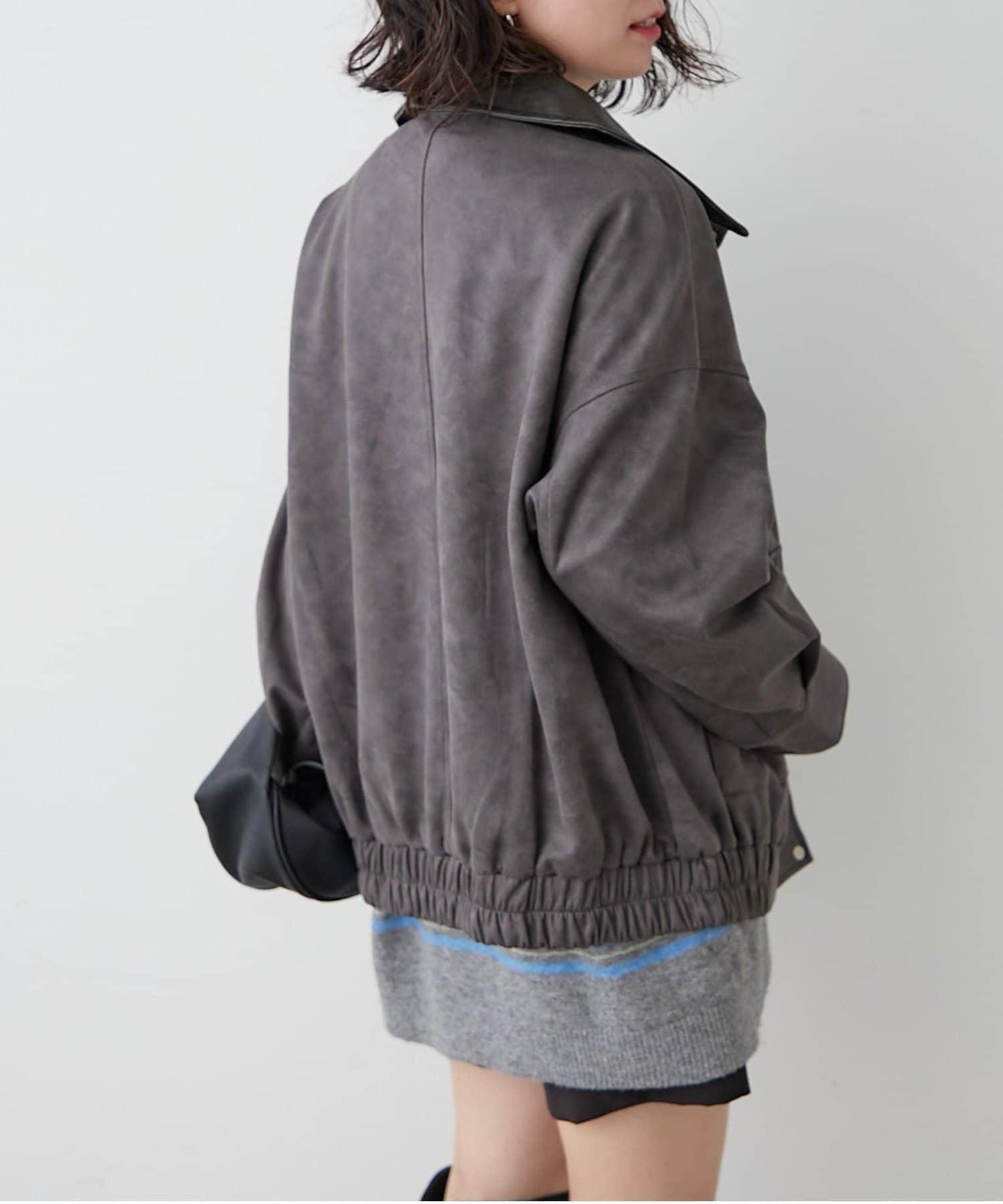 拼接皮革立領夾克