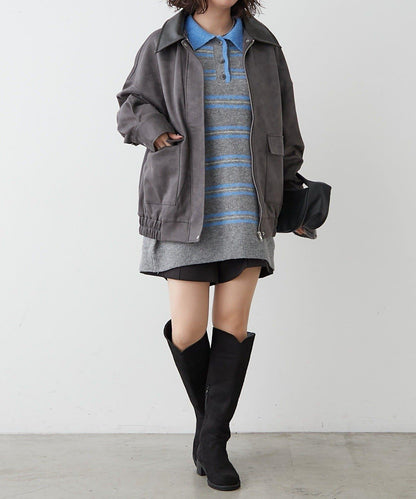 拼接皮革立領夾克