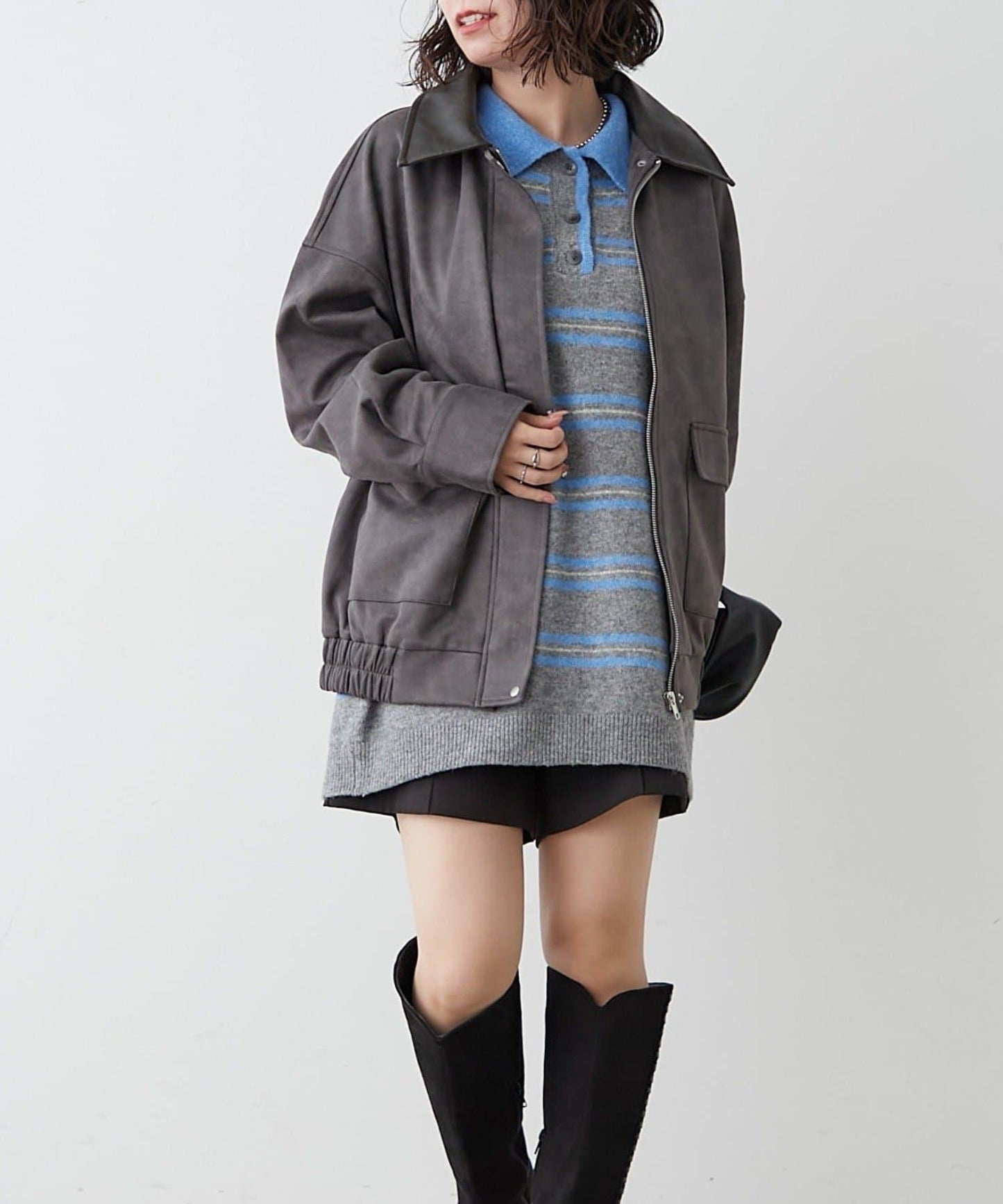 拼接皮革立領夾克