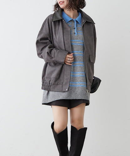 拼接皮革立領夾克