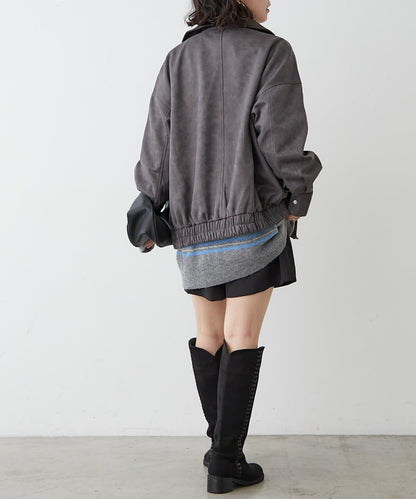 拼接皮革立領夾克