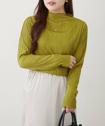 波浪提花高領長袖T恤