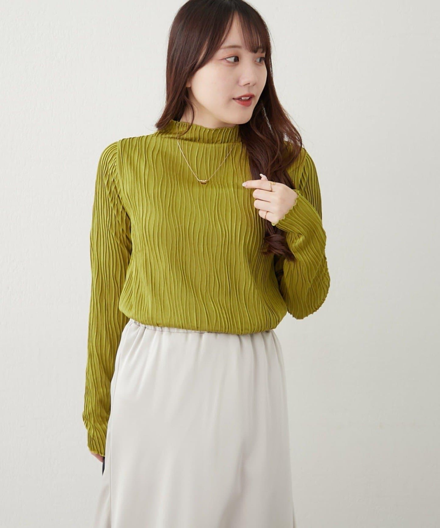 波浪提花高領長袖T恤