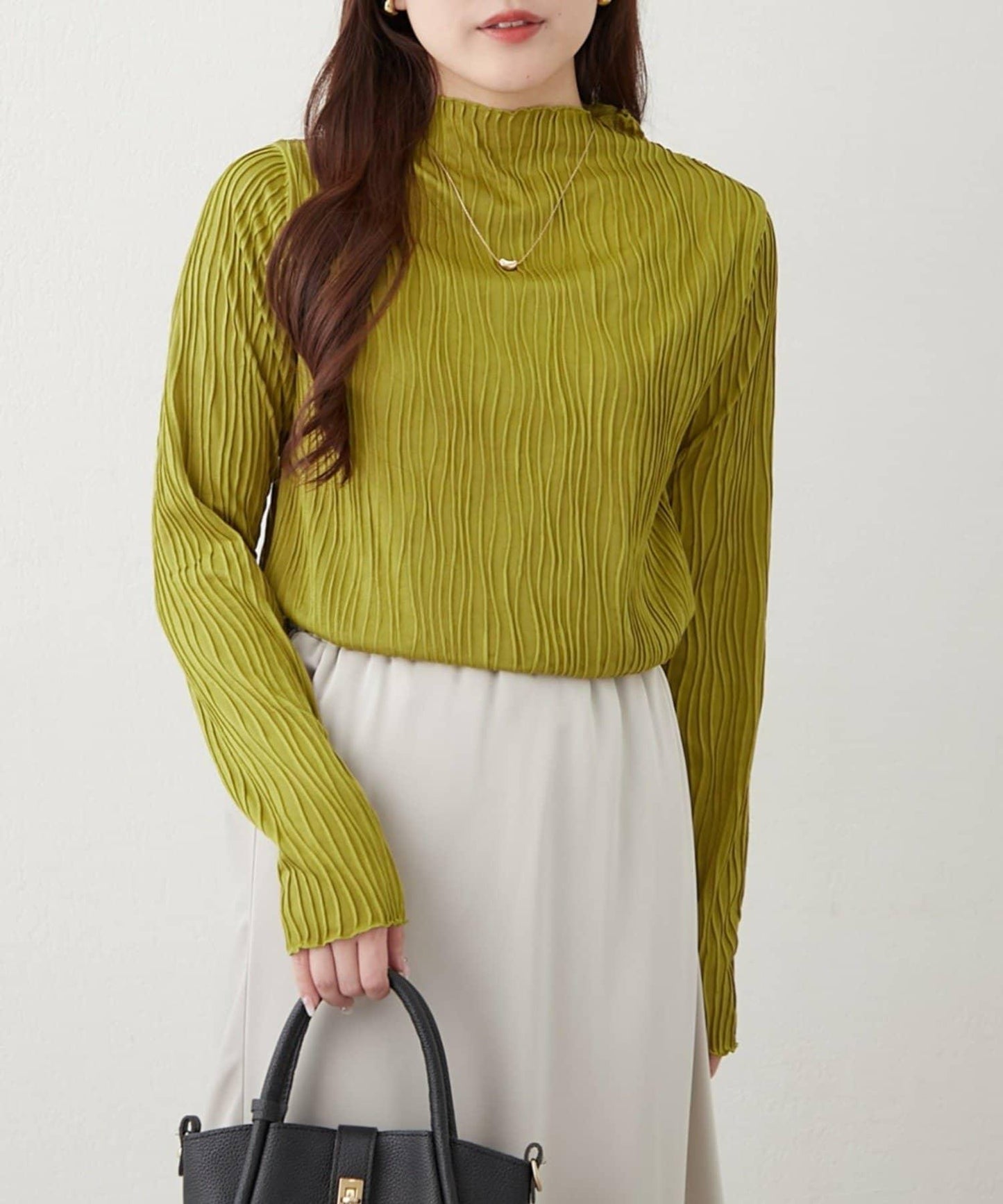 波浪提花高領長袖T恤