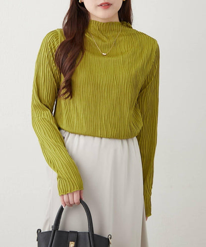 波浪提花高領長袖T恤