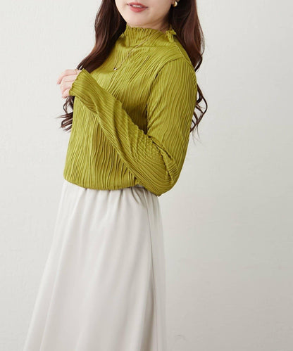 波浪提花高領長袖T恤