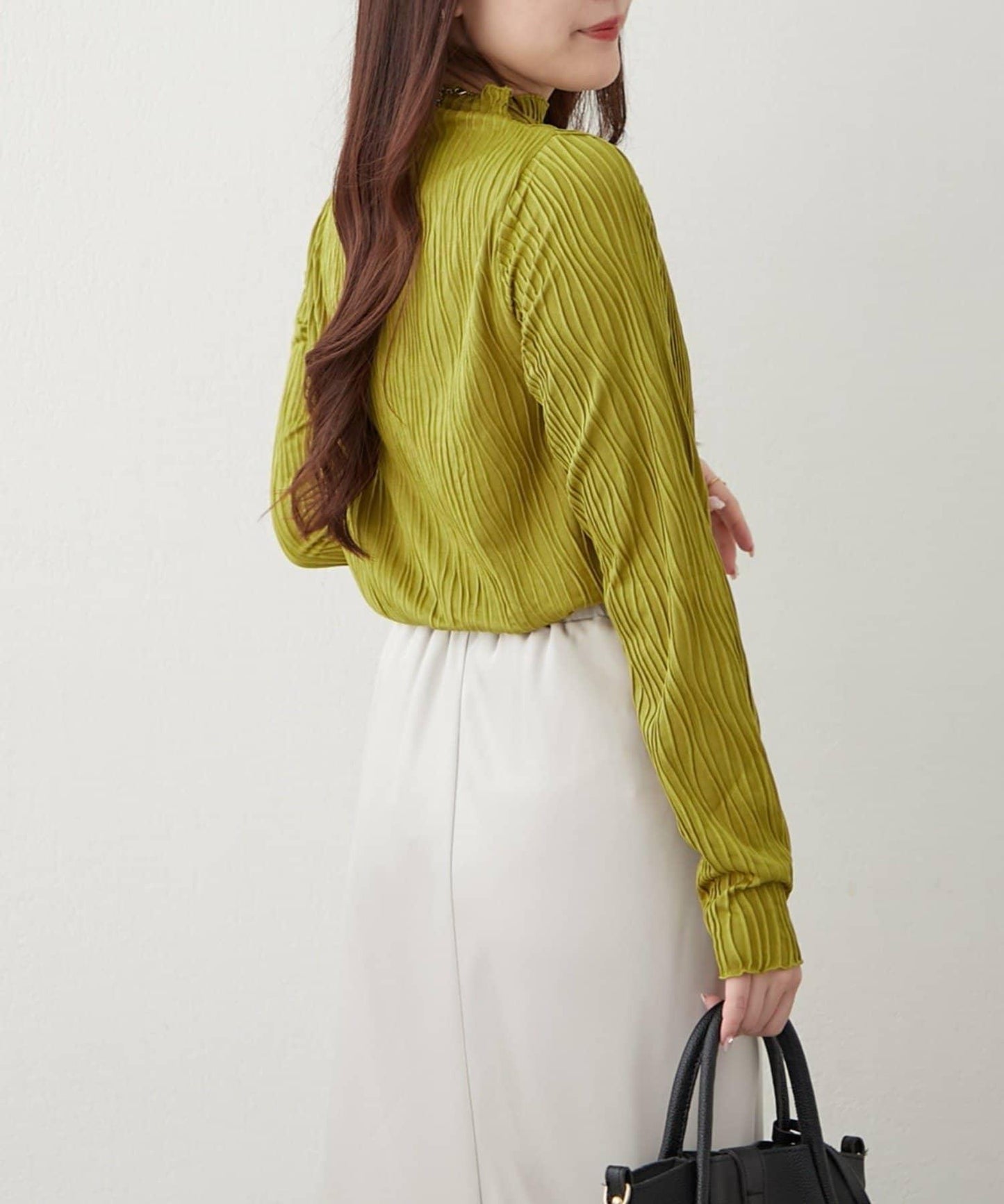 波浪提花高領長袖T恤